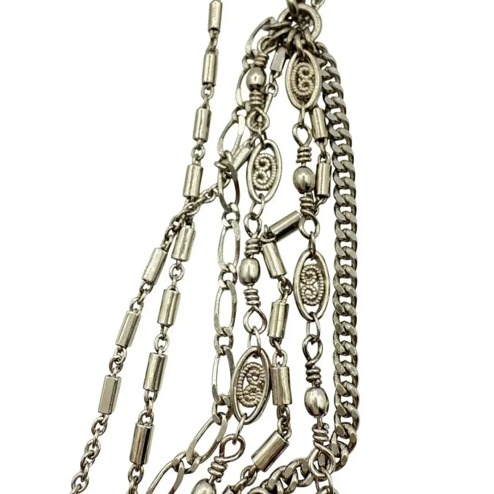 Chanel Silver Multi-Strand “Paris London” Crystal Chain Necklace